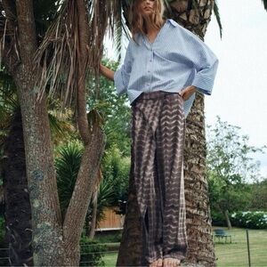ZARA Taupe White Tie Dye Linen Blend Wrap Pant! 🐚